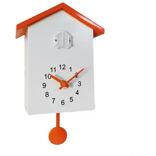 Zoegneer Minimalistische Kuckucksuhr Kuckucksuhr Fenster Zeitansage Wanduhr Vogelstunde Ankündigung Uhr für Zuhause (Weiß + Orange)