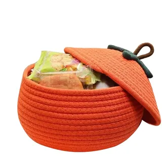 Halloween Kürbis Korb Geflochten Mit Deckel, Niedlicher Boo Basket Aus Baumwollseil, Aufbewahrungskorb Für Süßigkeiten, Spielzeug Oder Deko, Für Wohnzimmer, Schlafzimmer Und Kinderzimmer