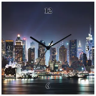 ARTLAND Wanduhr ohne Tickgeräusche Alu Quarzuhr 30x30 cm Quadratisch Lautlos New York City Times Square Städte USA Amerika T5WT