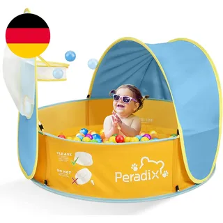 Peradix 4 in 1 Baby Planschbecken Mit Dach,Baby Zelt Pop up Bällebad Mit Basketb