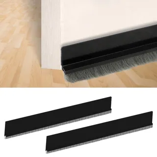 Misazy Türbürstendichtungsstreifen, Zugluftstopper – 2 Stück, Wetterleiste, selbstklebend, zuschneidbar, Türbodendichtung, 5 x 100 cm, Schwarz