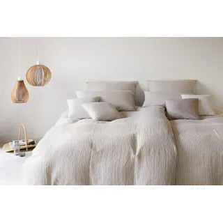ELEGANTE Cozy Gestreift Halbleinen Beige 135 x 200 cm + 80 x 80 cm