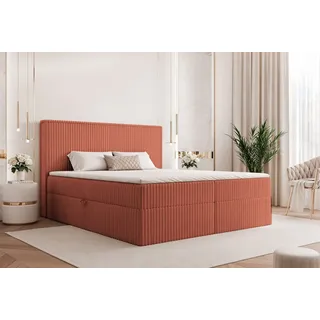 Goldstoff Boxspringbett Modernes Komfortbett "NORDIC DREAM" mit Stauraum & stilvollem Kopfteil (120–200x200 cm, Seitenhöhe: 54 cm), Komfortables Stauraumbett mit Bonellfederkern & Komforthöhe