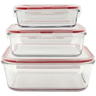 BURI Frischhaltedose Glas-Frischhaltedosen mit Deckel 3er-Set eckig Vorratsdose Gefrierdose, Glas