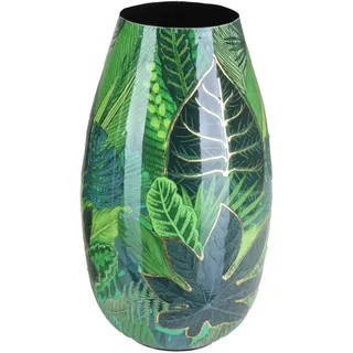 A.H.G. Vase Flora Metall Blätterprint Gold-Reflexe 15 cm x 28 cm Grün