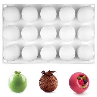 Silikonform Kugel, Ø 42mm 15 Löcher Backform Kugel, Silikon Form Kugel | Kugelform Schokolade Silikon, Pralinenform Silikon Kugel, zur Herstellung von Schokolade, Kuchen, Gelee, Dome-Mousse, 42x37mm