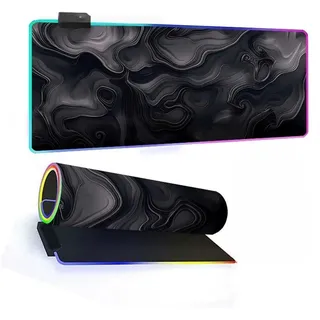 Mateju RGB Mousepad, Nordischer Marmor rutschfeste Gummibasis Mauspad, Mousepad XXL/XL/l 14 Beleuchtungs Modi und 7 LED Farben, Gaming Mauspad mit Vernähte Kanten (Schwarz,900x400x4mm)