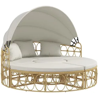 Sonneninsel, 4-teilig, ausziehbares Dach, 5 Kissen, Rattanoptik, 178B x 85T x 66,5H cm, Beige - Beige