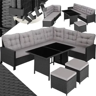 Tectake Rattan Lounge, für 6 bis 8 Personen, widerstandsfähig - Schwarz