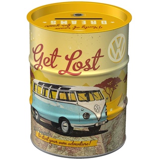 Nostalgic-Art Retro Spardose, 600 ml, VW Bulli – Let's Get Lost – Volkswagen Bus Geschenk-Idee, Sparschwein aus Metall, Vintage Blech-Sparbüchse