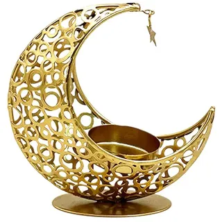 Ccykxa Set Mit 1 Goldenen, Mondförmigen Teelichthalter, Orientalische Ramadan-dekoration Für Wohnzimmer, Tischdekoration Für Ramadan, Weihnachten, Valentinstag, Schlafzimmer