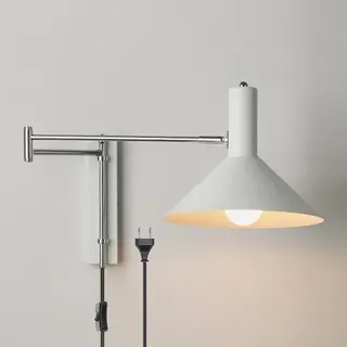 LOGT Schwenkarm Wandleuchten mit Schalter und Kabel Wandlampe lnnen Vintage Industrie Wandbeleuchtung Verstellbar Langer Arm Wand Leselampe Drehbare 360 ° Flexarm für Wohnzimmer Büro,Weiß