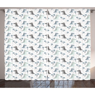 Gardine Schlafzimmer Kräuselband Vorhang mit Schlaufen und Haken, Abakuhaus, Dino Dinosaurier Rhythmische Cartoon bunt|weiß 280 cm x 225 cm