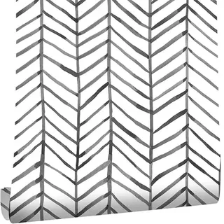 Arthome Modernes Schwarz und Weiß Abziehen und Aufkleben Selbstklebende Klebefolie Fischgrätenmuster Abziehbare Geometrische Tapete Badezimmer 44cmx6m Backsplash Selbstklebendes