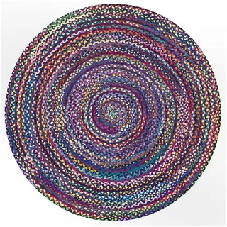 DN HANDICRAFT Handgewebter Bio-Teppich aus Chindi-Baumwolle, rund, 200 x 200 cm, handgewebter Jute-Teppich, Flurteppich, Blau