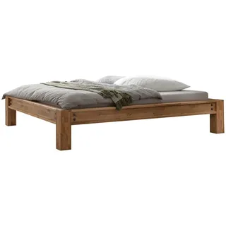 Hasena Balkenbett, Braun, Eiche, Holz, Eiche, massiv, Höhe ca. 22 cm, 180x200 cm, in verschiedenen Größen erhältlich, Schlafzimmer, Betten, Doppelbetten
