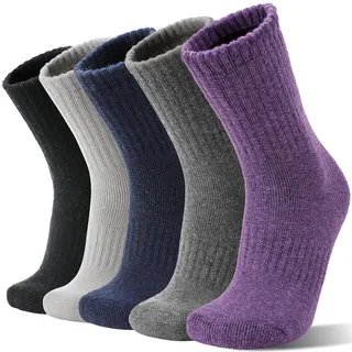 Sandsuced Damen Thermosocken Wollsocken Merino Warme Dicke Wolle Geschenke Socken Wandersocken Wintersocken Thermo für Damen 5 Paar (Einfarbig B.) - Einheitsgröße
