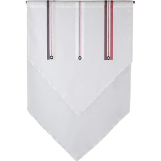 Startex Scheibengardine, Fensterspitze 2203 03 60 x 90 cm Weiß Rot Stein Doppelstoff Scherlistreifen Ösenkuvert, 90 x 60 cm