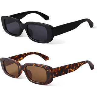 2 Stück Sonnenbrille Damen Vintage, Retro Sonnenbrillen Vintage Rechteckige Sonnenbrille, Sunglasses Woman Man, Quadrat Sonnenbrille für Damen und Männer,Sonnenbrille Herren Verspiegelt UV400-Schutz - 1