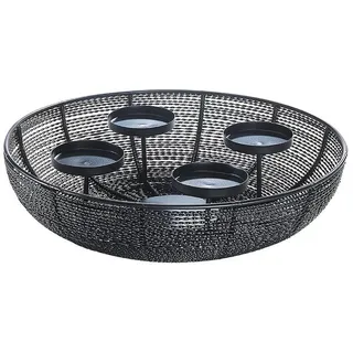 Kobolo Kerzenhalter Dekoschale Adventskranz rund aus Metall schwarz (für 4 Kerzen) schwarz