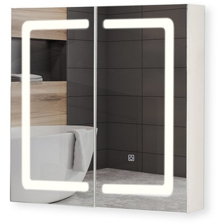 Aquamarin Spiegelschrank Spiegelschrank mit LED Beleuchtung - 2/3 Türig, mit Touchschalter weiß 65 cm x 65 cm x 13 cm