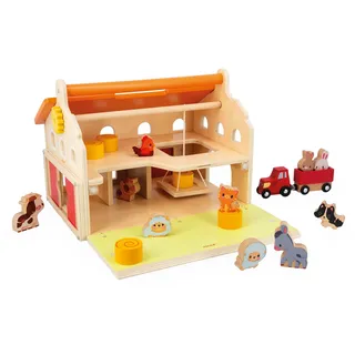 Janod - Mein erster Bauernhof aus Holz Kind - 16 Zubehörteile - Rollenspielzeug Kind - Fördert Handgeschicklichkeit und Fantasie - Spielzeug aus FSC-Holz - Ab 24 Monaten, J03318