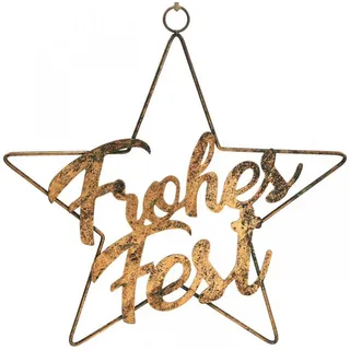 Florists Products Christbaumschmuck Weihnachtsstern Frohes Fest aus Metall mit Jutekordel