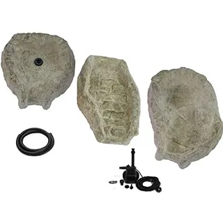 Wasserkaskaden Wasserfallset Fulda Granit Set mit Kaskade Pumpe, Grau/Grün, 130 x 42 x 50 cm, 5-teilig