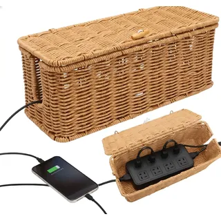 Rattan Kabel Organizer Box,kabelbox, Handgemachte Kabelbox mit Deckel, für Kabelsalat Verstecken Schreibtisch, Tv Drähte Power Stripund Computer, für Haus, Büro(Braun)