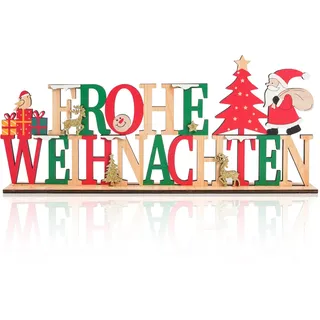 Weihnachtsdeko Innen Holz/Frohe Weihnachten Weihnachtsdeko Tisch/Dekorative Buchstaben für die Weihnachtspräsentation/Geeignet für die weihnachtsdeko Büro Kaminsims-Fensterbank-Party Hause