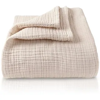 Laynenburg Tagesdecke Musselin aus 100% Baumwolle – Baumwolldecke, Kuscheldecke, Wohndecke als Sommerdecke, Bett-Überwurf, Couch-Überwurf, Sofa-Decke beige 220 cm x 240 cm