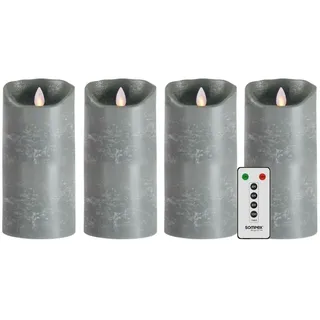 SOMPEX LED Kerzen mit Timerfunktion und flackernder Flamme, grau ⌀ 8cm, Höhe wählbar 18cm oder 23cm, Adventskranz 4er Sets, Weihnachtsdeko, LED Deko (4x18cm mit Fernbedienung),