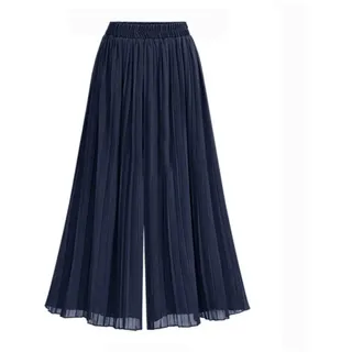 LIUYUYOUGO Wide Leg Hose Damen,-Chiffon-Hose Mit Weitem Bein Einfarbig Plissiert Elastisch Hohe Taille Palazzo-Hose Locker Geschnittene Hose Gerade Beinhose Fließende Culottes-Hose Marin, Navy Blue - 3XL