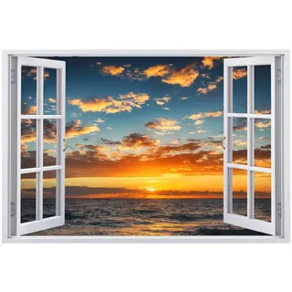 3D Wandtattoo Durchbruch Wanddeko Sonnenaufgang Am Meer Wanddurchbruch sticker selbstklebend Wandbild Wandsticker Landschaft Wohnzimmer Wanddeko Wandaufkleber für Teenager Zimmer 110x70cm