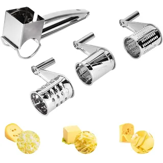 Parmesanreibe Kurbel, Käsereibe Edelstahl, Käsereibe Mit Kurbel with 3 Interchangeable Rotary Stainless Steel Barrels, Trommelreibe Geeignet Für Käse, Gemüse, Obst, Nüsse