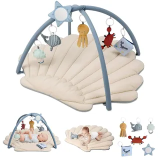 Blissful Diary Spielbogen Baby, Spieldecke Baby Gym Activity Decke mit 6 Abnehmbare Spielzeuge, krabbeldecke Einfach zu Installieren und zu Reinigen, Unverzichtbare Babygeschenke, Boho-Ozean-Thema