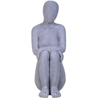 IDYL Moderne Skulptur Figur Sandsteinguss Denkende Frau | wetterfest | grau | 20x16x42 cm | Dekoration für Wohnbereich und Garten