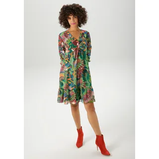Aniston CASUAL Tunikakleid Blau/Grün/Rot Blumendruck 36