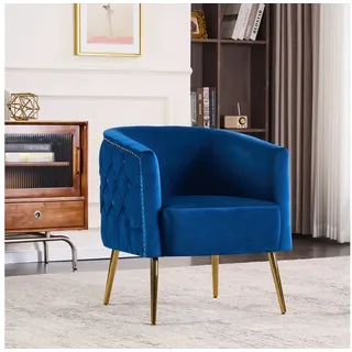 BlingBin Loungesessel Moderner Bequemer Samtgepolsterter Sessel, Luxus Einzelsessel (1er Set, 1-St., 65x65x74cm), Akzentstuhl für Wohnzimmer, Warteraum, Büro und Schminktisch blau