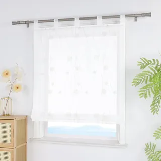 ESLIR Raffrollo mit Schlaufen Leinen Raffgardine Bestickt Transparent Gardinen Wohnzimmer Schlaufenrollo Modern für Fenster ohne Bohren Sand BxH 140x140 cm 1 Stück