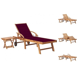 vidaXL Wellnessliege Relax Gartenliege Sonnenliege Holzliege Rollliege mit Tisch Auflage we rot