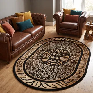 Tapiso Teppich ATLAS Oval Animal Print Leopard braun Wohnzimmer 180 x 250 cm - Braun