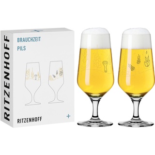 RITZENHOFF 3471006 Bierglas 300 ml - 2er Set - Serie Brauchzeit, Motiv Hopfen und Malz, mehrfarbig - Made in Germany