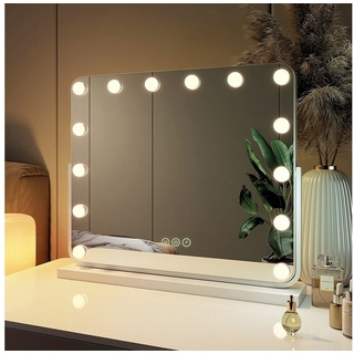EMKE Kosmetikspiegel Hollywood Spiegel mit Beleuchtung 360 ° Drehbar Tischspiegel, 3 Farbe Licht,Dimmbar,Speicherfunktion,7 x Vergrößerungsspiegel weiß
