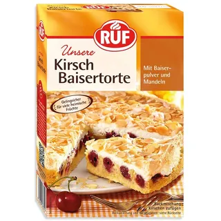 Ruf Backmischung für einen Kuchen mit Kirschen oder Stachelbeeren und Mandeln, mit gelingsicherem Meringue Pulver, 350g
