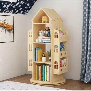 Heehee 4 Massivholz Drehbares Bücherregal, 360 Grad, Standregal, Lagerregal für Kinder und Erwachsene, multifunktionales Bücherregal