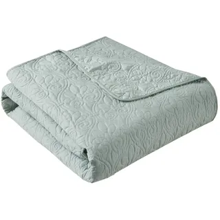 Madison Park Gesteppte Überwurfdecke, Damast-Nähte, mit Baumwolle gefüllt, ultraweich, gemütliche Bettwäsche für Wohnzimmer, Couch, Sofa, Bett, 152,4 x 177,8 cm, Paspelränder, Seafoam