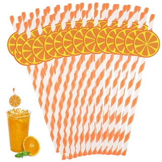 50 Stk Strohhalme Papier, 20 cm Lustige Orange Aperol Papierstrohhalme, Niedlich Trinkhalme Papier für Sommer-Obstparty Getränkedekoration, Geburtstag, Hochzeit, Bar (Orange)