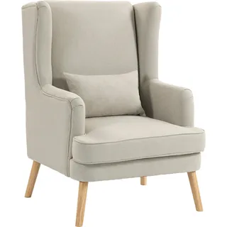 HOMCOM Ohrensessel Sessel mit Lendenkissen hoher Rückenlehne breitem Sitz, Loungesessel mit Leinen-Optik Skandinavischer Relaxsessel Armlehnensessel Polstersessel für Wohnzimmer Schlafzimmer Beige   Aosom