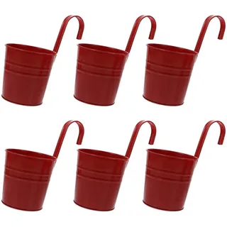 Cabilock 6Pcs Hängender Blumentopf Metall Blumentöpfe Blumeneimer Hängetopf Wand Pflanzer mit Ablaufloch Metall Vase Pflanztöpfe Pflanzgefäße Balkontopf Übertopf für Zuhause Garten Balkon Rot